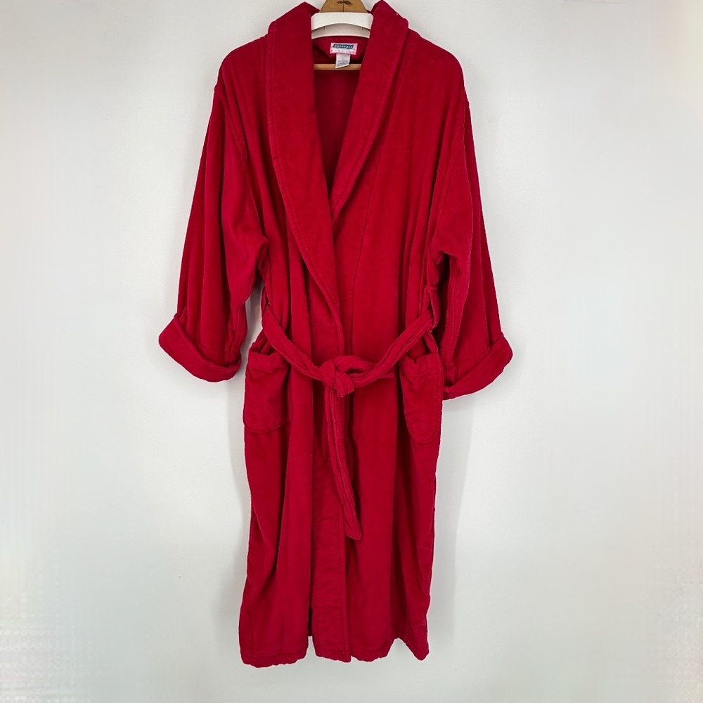 Partners by Mervin's Womens Large Vintage Terry Cloth Bathrobe Red Cotton Ankle